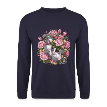 Italienisches Windspiel Hund mit Rosen und Tulpen - Unisex Pullover - Navy - Vorne - Alina (178cm) & Michal (187cm)