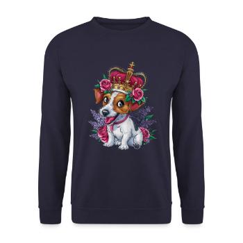 Jack Russel Terrier mit Krone und prächtigen Rosen - Unisex Pullover - Navy - Vorne - Alina (178cm) & Michal (187cm)