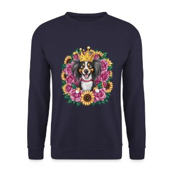 Sweet Nederlandse Kooikerhondje with crown, roses - Unisex Sweatshirt - navy - Front - Alina (178cm) & Michal (187cm)