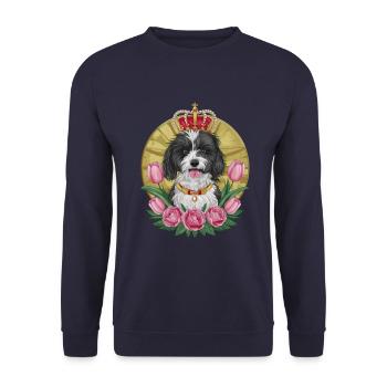 Cute Lion Dog with Flowers and Crown - Unisex Sweatshirt - navy - Front - Alina (178cm) & Michal (187cm)