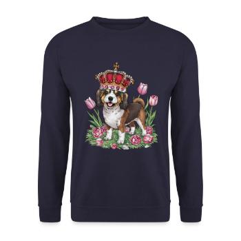 Cute Lion Dog with Flowers and Crown - Unisex Sweatshirt - navy - Front - Alina (178cm) & Michal (187cm)