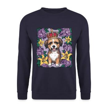 Cute Lion Dog with Flowers and Crown - Unisex Sweatshirt - navy - Front - Alina (178cm) & Michal (187cm)