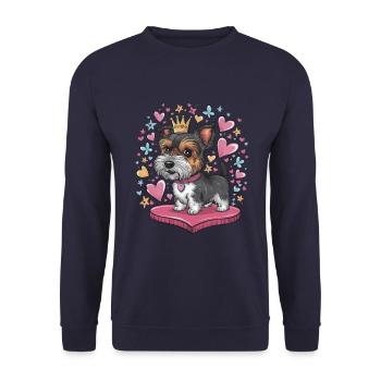 Norfolk Terrier with Hearts, Crown, Butterflies - Unisex Sweatshirt - navy - Front - Alina (178cm) & Michal (187cm)