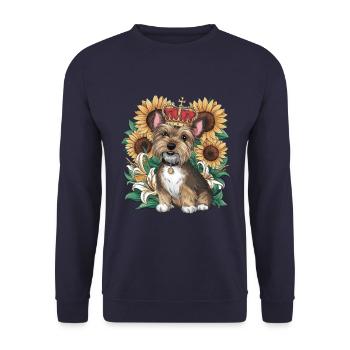 Niedliches Cartoon Design mit Norfolk Terrier - Unisex Pullover - Navy - Vorne - Alina (178cm) & Michal (187cm)