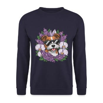 Norfolk Terrier with Sunglasses and Orchids - Unisex Sweatshirt - navy - Front - Alina (178cm) & Michal (187cm)