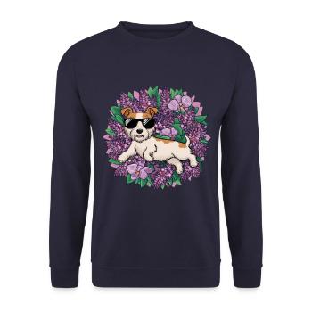 Norfolk Terrier with Sunglasses and Orchids - Unisex Sweatshirt - navy - Front - Alina (178cm) & Michal (187cm)