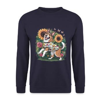 Norwegian Elkhound with Roses, Butterflies - Unisex Sweatshirt - navy - Front - Alina (178cm) & Michal (187cm)