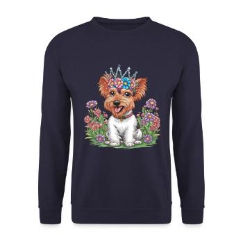 Terrier de dessin animé mignon avec des fleurs colorées - Sweat-shirt Unisexe - marine - Devant - Alina (178cm) & Michal (187cm)