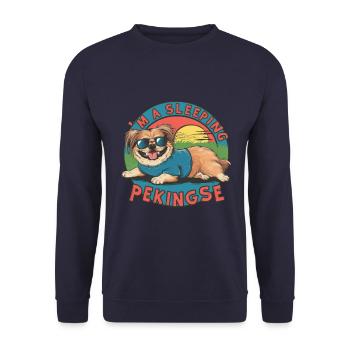 Mignon pékinois endormi pour les amoureux des chiens - Sweat-shirt Unisexe - marine - Devant - Alina (178cm) & Michal (187cm)