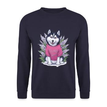Cute cartoon husky with lilac - Unisex Sweatshirt - navy - Front - Alina (178cm) & Michal (187cm)
