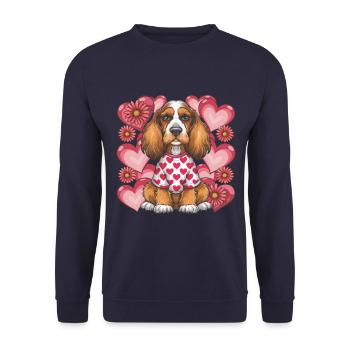 Niedlicher Cocker Spaniel, Herzen und Blumen - Unisex Pullover - Navy - Vorne - Alina (178cm) & Michal (187cm)