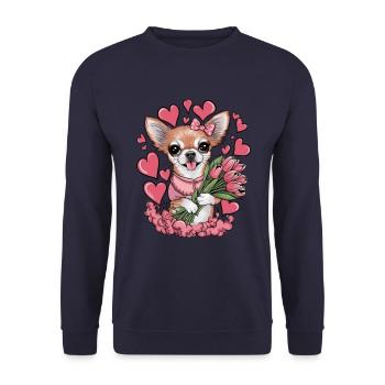 Motif animalier mignon avec chihuahua, tulipes et cœurs - Sweat-shirt Unisexe - marine - Devant - Alina (178cm) & Michal (187cm)
