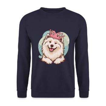 Cool Samoyed Dog with Crown - Unisex Sweatshirt - navy - Front - Alina (178cm) & Michal (187cm)