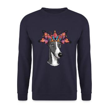 Lévrier en carton avec papillon - Sweat-shirt Unisexe - marine - Devant - Alina (178cm) & Michal (187cm)