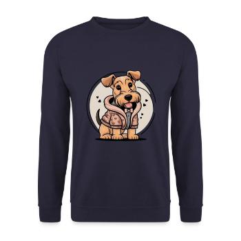 Airedale Terrier im Cartoon Look - Unisex Pullover - Navy - Vorne - Alina (178cm) & Michal (187cm)