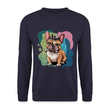 Bouledogue français jouant aux échecs - Sweat-shirt Unisexe - marine - Devant - Alina (178cm) & Michal (187cm)