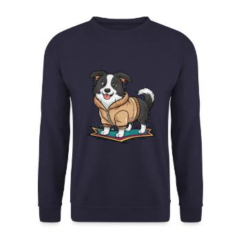 Border Collie mignon au look de dessin animé - Sweat-shirt Unisexe - marine - Devant - Alina (178cm) & Michal (187cm)