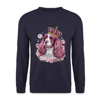 Cocker Spaniel with Crown and Roses - Unisex Sweatshirt - navy - Front - Alina (178cm) & Michal (187cm)