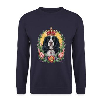 Cocker Spaniel with Crown and Tulips - Unisex Sweatshirt - navy - Front - Alina (178cm) & Michal (187cm)