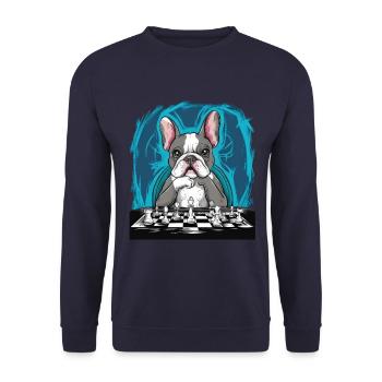 Bouledogue français jouant aux échecs - Sweat-shirt Unisexe - marine - Devant - Alina (178cm) & Michal (187cm)