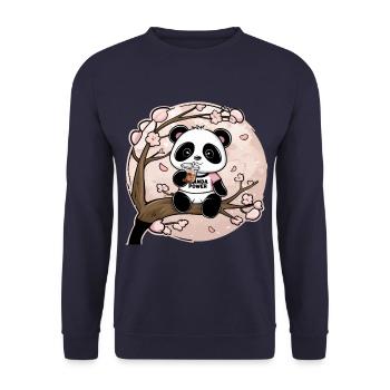 Kawaii Panda mit Bubble Tea - Unisex Pullover - Navy - Vorne - Alina (178cm) & Michal (187cm)