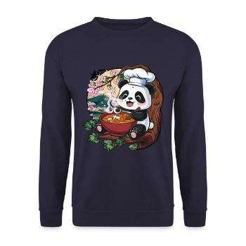 Süßer Kawaii Panda mit großer Sushi Variation - Unisex Pullover - Navy - Vorne - Alina (178cm) & Michal (187cm)