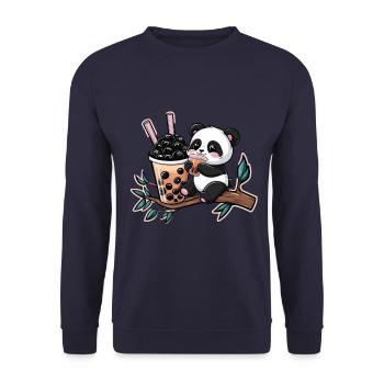 Kawaii Panda mit Bubble Tea - Unisex Pullover - Navy - Vorne - Alina (178cm) & Michal (187cm)