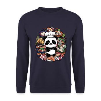 Niedlicher Panda Koch kocht ideal für Chefkoch - Unisex Pullover - Navy - Vorne - Alina (178cm) & Michal (187cm)