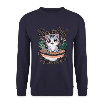 Kawaii Katze mit Ramen Schüssel - Unisex Pullover - Navy - Vorne - Alina (178cm) & Michal (187cm)