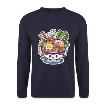 Kawaii Katze mit Ramen Schüssel - Unisex Pullover - Navy - Vorne - Alina (178cm) & Michal (187cm)
