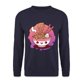 Kawaii Katze mit Ramen Schüssel - Unisex Pullover - Navy - Vorne - Alina (178cm) & Michal (187cm)