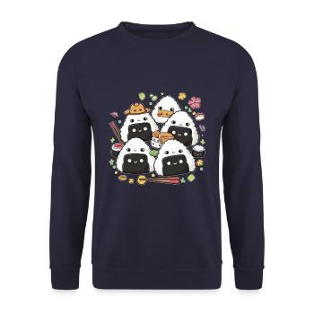 Niedliche Kawaii Onigiri Reisbällchen - Unisex Pullover - Navy - Vorne - Alina (178cm) & Michal (187cm)