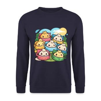 Kawaii Familie mit gefüllten Teigtaschen - Unisex Pullover - Navy - Vorne - Alina (178cm) & Michal (187cm)