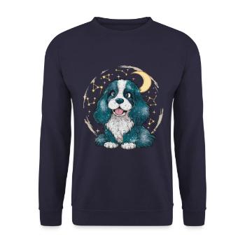 Cute Cocker Spaniel with Moon and Stars - Unisex Sweatshirt - navy - Front - Alina (178cm) & Michal (187cm)