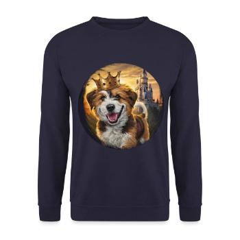 Süßer Briard Hund mit Schloss und Krone - Unisex Pullover - Navy - Vorne - Alina (178cm) & Michal (187cm)