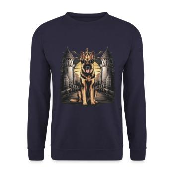 German Shepherd with Crown and Lock - Unisex Sweatshirt - navy - Front - Alina (178cm) & Michal (187cm)