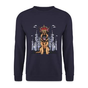 German Shepherd with Crown and Lock - Unisex Sweatshirt - navy - Front - Alina (178cm) & Michal (187cm)