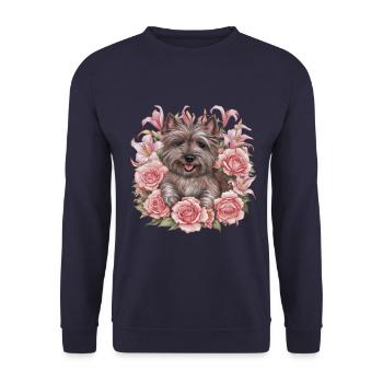 Süßer Cairn Terrier mit farbenfrohen Rosen - Unisex Pullover - Navy - Vorne - Alina (178cm) & Michal (187cm)