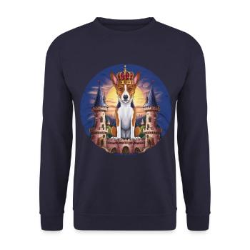 Cartoon Basenji dog with crown and lock - Unisex Sweatshirt - navy - Front - Alina (178cm) & Michal (187cm)