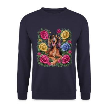 Bande dessinée Setter irlandais avec des roses - Sweat-shirt Unisexe - marine - Devant - Alina (178cm) & Michal (187cm)