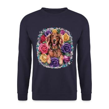Bande dessinée Setter irlandais avec des roses - Sweat-shirt Unisexe - marine - Devant - Alina (178cm) & Michal (187cm)