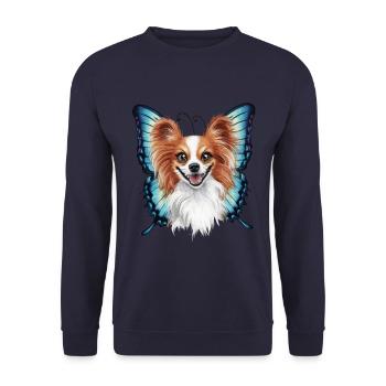 Cartoon Papillon Hund mit Schmetterlingsflügeln - Unisex Pullover - Navy - Vorne - Alina (178cm) & Michal (187cm)