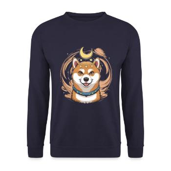 Cool Cartoon Shiba Inu with Moon and Stars - Unisex Sweatshirt - navy - Front - Alina (178cm) & Michal (187cm)