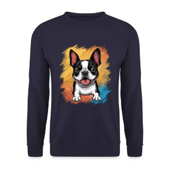 Mignon dessin animé Boston terrier avec des lunettes de soleil - Sweat-shirt Unisexe - marine - Devant - Alina (178cm) & Michal (187cm)