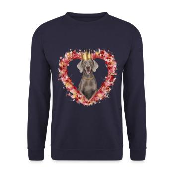 Pretty Weimaraner dog with crown and flowers - Unisex Sweatshirt - navy - Front - Alina (178cm) & Michal (187cm)