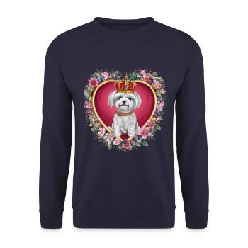 Süßer Maltese Hund mit Blumen und Krone - Unisex Pullover - Navy - Vorne - Alina (178cm) & Michal (187cm)