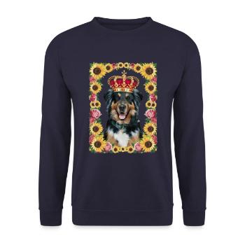 Cartoon Münsterland dog with crown, roses - Unisex Sweatshirt - navy - Front - Alina (178cm) & Michal (187cm)