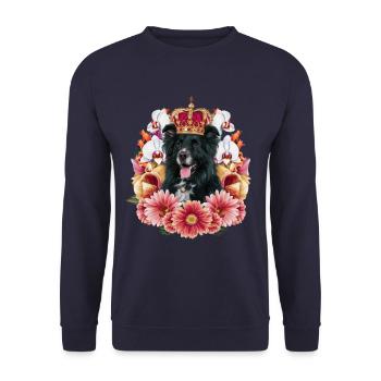 Münsterland Dog with Crown, Orchids - Unisex Sweatshirt - navy - Front - Alina (178cm) & Michal (187cm)