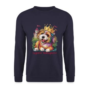 Lagotto Romagnolo with crown and castle - Unisex Sweatshirt - navy - Front - Alina (178cm) & Michal (187cm)