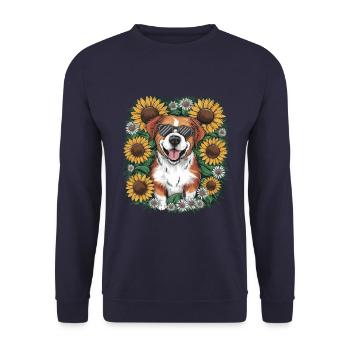 Lagotto Romagnolo with sun flowers - Unisex Sweatshirt - navy - Front - Alina (178cm) & Michal (187cm)